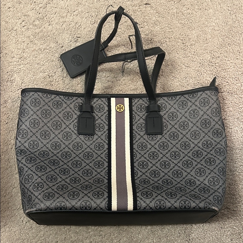 Tory Burch Black and Gray Patterned Tote